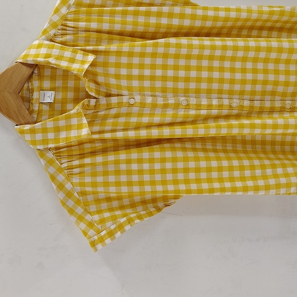 Old Navy Front Button Up Yellow Check Gingham Top Short Sleeve Size M Tall - Picture 3 of 6